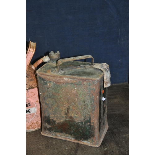 1051 - A COLLECTION OF VINTAGE FUEL CANS comprising of a Pratts petrol can with brass cap, an Aladdin Pink ... 