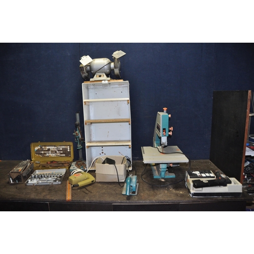 1117 - A SELECTION OF VINTAGE POWER AND HAND TOOLS including a Black and Decker Bandsaw, Jigsaw and cordles... 
