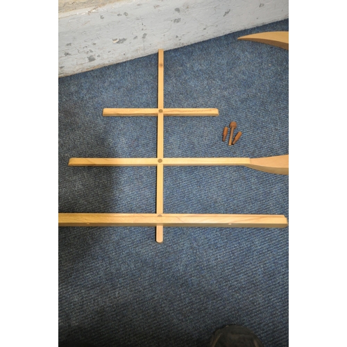 1201 - A BESPOKE MAPLE MUSIC STAND, with eight height levels, on a shaped base, height 167cm (condition - e... 
