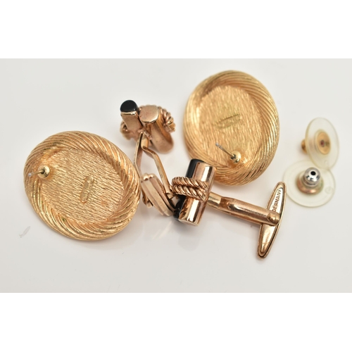 80 - A PAIR OF 'CHRISTIAN DIOR' EARRINGS AND CUFFLINKS, the earrings of an oval form set with an imitatio... 