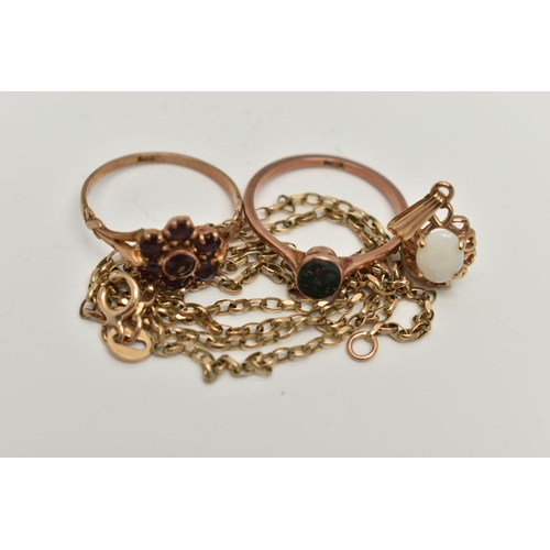 112 - AN ASSORTMENT OF 9CT GOLD AND YELLOW METAL JEWELLERY, a yellow gold trace chain, hallmarked 9ct Birm... 