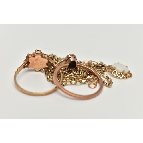 112 - AN ASSORTMENT OF 9CT GOLD AND YELLOW METAL JEWELLERY, a yellow gold trace chain, hallmarked 9ct Birm... 