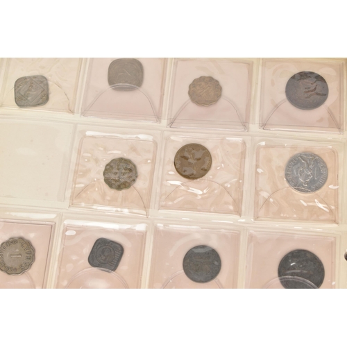 213 - A BOX CONTAINING SEVERAL ALBUMS OF COINS AND TOKENS, to include an album of approx. 80 x mostly 18th... 