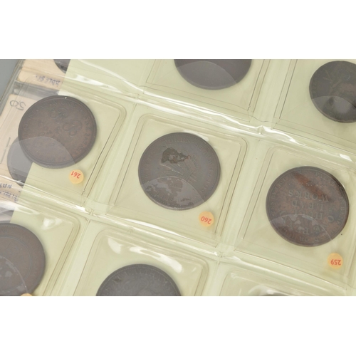 213 - A BOX CONTAINING SEVERAL ALBUMS OF COINS AND TOKENS, to include an album of approx. 80 x mostly 18th... 