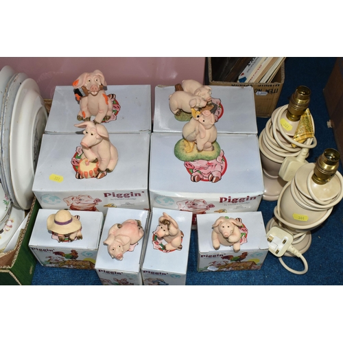 381 - TWO BOXES OF CERAMICS AND DINNERWARE, to include  Copeland Spode dinnerware decorated with a green f... 