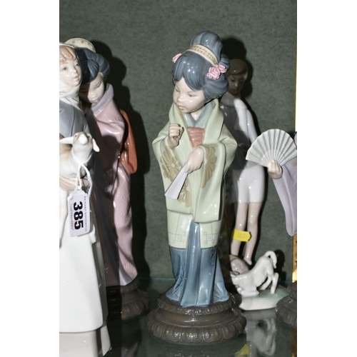 385 - A GROUP OF SIX LLADRO FIGURES,  comprising 4584 'Girl Holding Lamb', 4509 'Boy With Lambs' (missing ... 