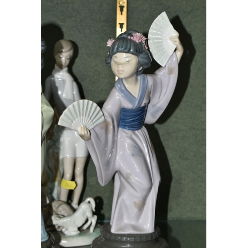 385 - A GROUP OF SIX LLADRO FIGURES,  comprising 4584 'Girl Holding Lamb', 4509 'Boy With Lambs' (missing ... 