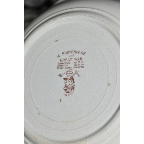 389 - A GROUP OF CERAMICS AND FRAMED PRINT, comprising a late 19th century blue and white Watteau jug, bac... 