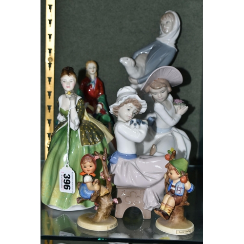 396 - A GROUP OF LLADRO AND ROYAL DOULTON FIGURINES, comprising Royal Doulton 'Fleur' HN2368 (marked as se... 