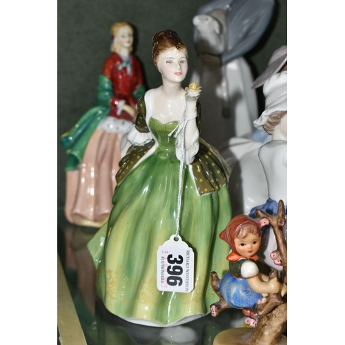 396 - A GROUP OF LLADRO AND ROYAL DOULTON FIGURINES, comprising Royal Doulton 'Fleur' HN2368 (marked as se... 