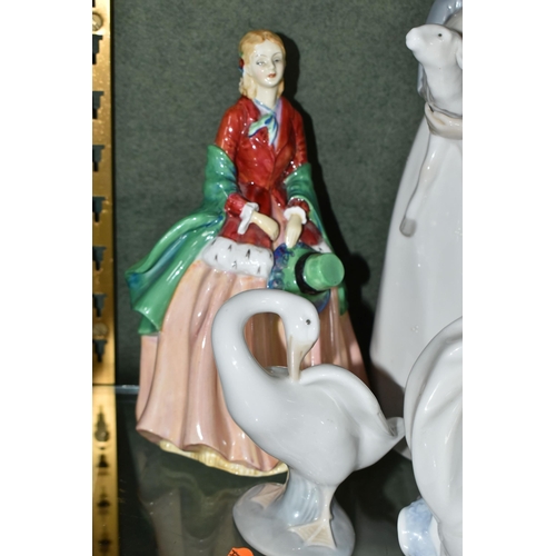 396 - A GROUP OF LLADRO AND ROYAL DOULTON FIGURINES, comprising Royal Doulton 'Fleur' HN2368 (marked as se... 