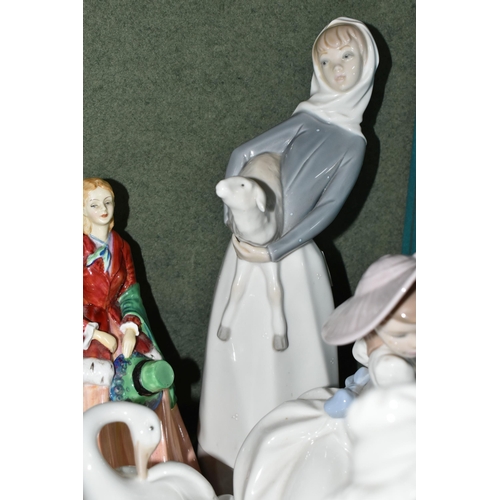 396 - A GROUP OF LLADRO AND ROYAL DOULTON FIGURINES, comprising Royal Doulton 'Fleur' HN2368 (marked as se... 