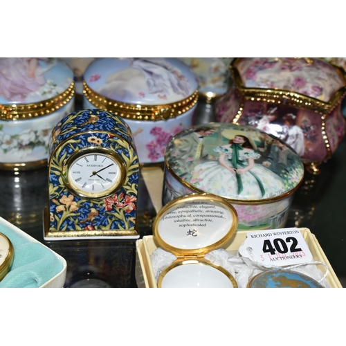 402 - A COLLECTION OF ENAMELLED PILL BOXES, seven boxed Halcyon Days pill boxes comprising 1996 Year of th... 