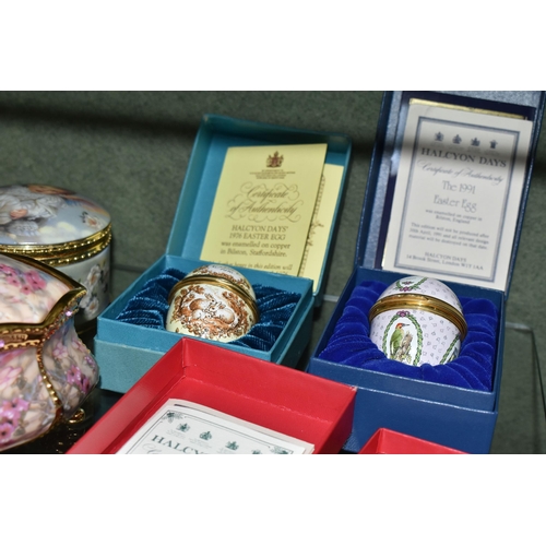 402 - A COLLECTION OF ENAMELLED PILL BOXES, seven boxed Halcyon Days pill boxes comprising 1996 Year of th... 