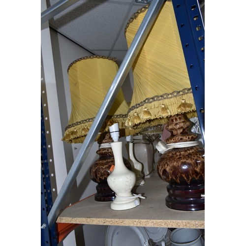 410 - TEN TABLE LAMPS, comprising a pair of beige floral lamps, a pair of floral Oriental style ginger jar... 