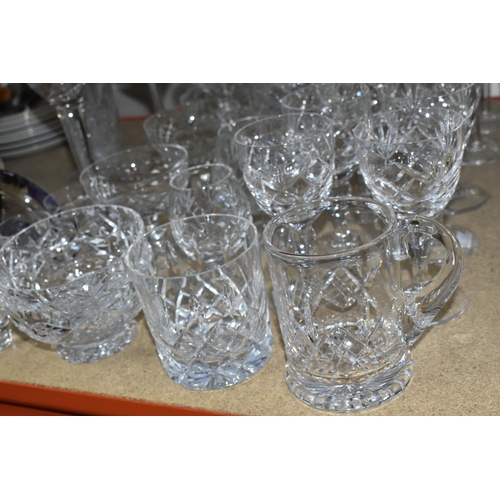 413 - A GROUP OF CRYSTAL GLASSWARE, comprising a pair of large Stuart Crystal -Jasper Conran wine glasses,... 