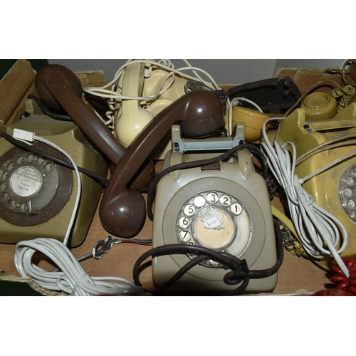 417 - TWO BOXES OF VINTAGE B.T/G.P.O DIAL TELEPHONES, to include eleven phones in various states of repair... 