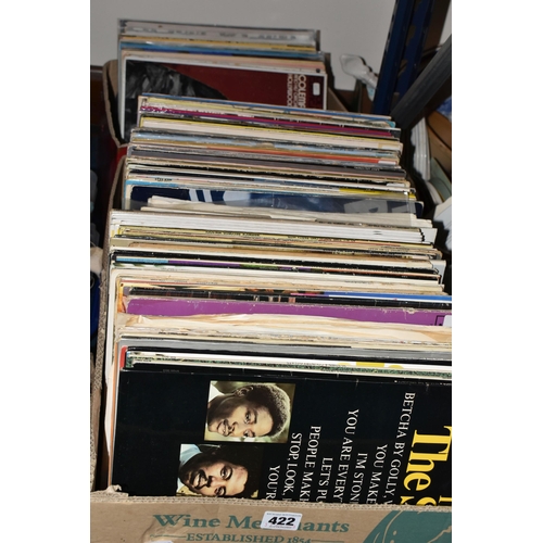 422 - THREE BOXES OF LP AND 12 INCH SINGLE RECORDS, over one hundred and fifty records to include Jazz, Bl... 