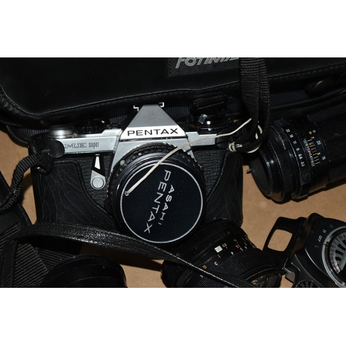436 - PENTAX PHOTOGRAPHIC EQUIPMENT ETC, comprising a ME Super 35mm SLR camera with 50mm f1.7 lens, Spotma... 