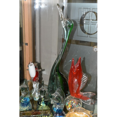 619 - A COLLECTION OF ELEVEN GLASS ANIMAL, BIRD AND FISH  PAPERWEIGHTS AND ORNAMENTS, including three Mdin... 