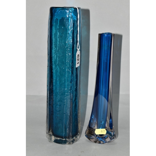 621 - TWO BLUE WHITEFRIARS VASES, comprising a textured range Cucumber vase designed by Geoffrey Baxter, p... 