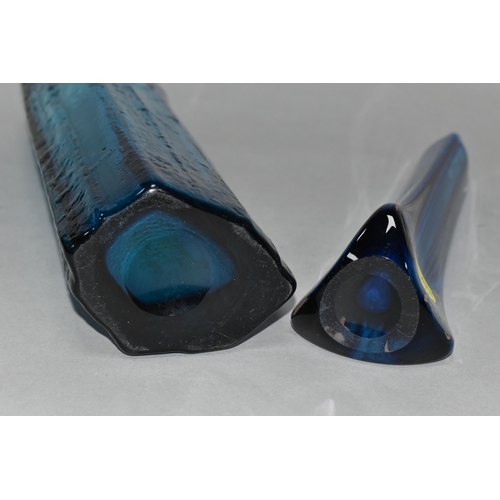 621 - TWO BLUE WHITEFRIARS VASES, comprising a textured range Cucumber vase designed by Geoffrey Baxter, p... 