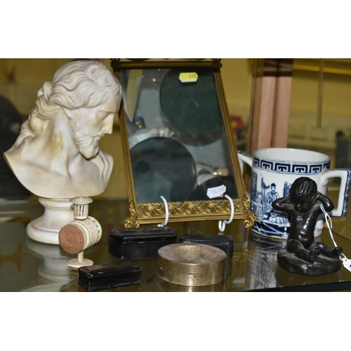 630 - A GROUP OF 19TH CENTURY AND LATER COLLECTABLES, CERAMICS, ETC, including a turned bone pin cushion, ... 