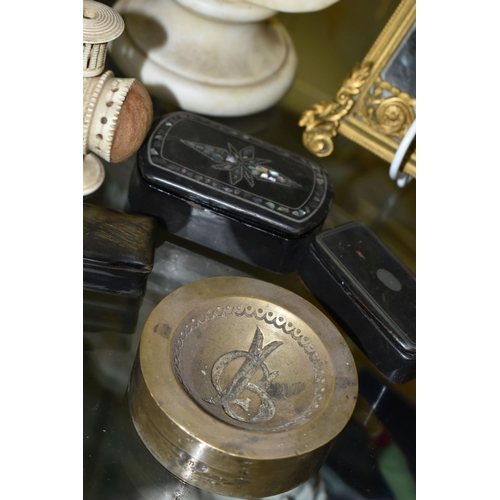 630 - A GROUP OF 19TH CENTURY AND LATER COLLECTABLES, CERAMICS, ETC, including a turned bone pin cushion, ... 