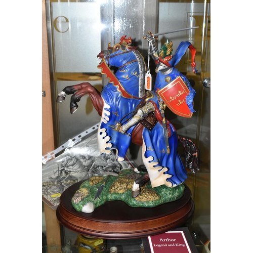 631 - A FRANKLIN MINT PORCELAIN FIGURE 'ARTHUR , LEGEND AND KING' mounted on a wooden plinth, height 41cm,... 