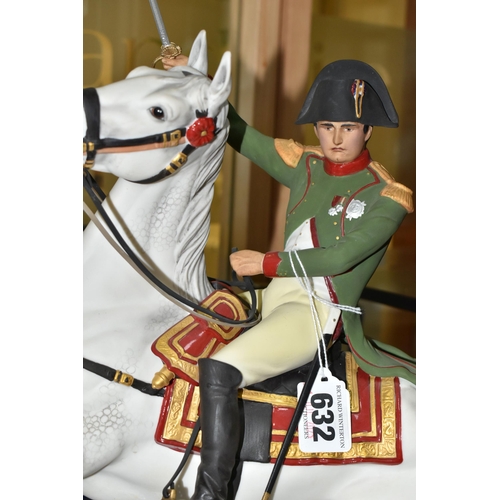 632 - A FRANKLIN MINT PORCELAIN FIGURE 'NAPOLEON', designed by Ronald Van Ruyckevelt, mounted on a wooden ... 