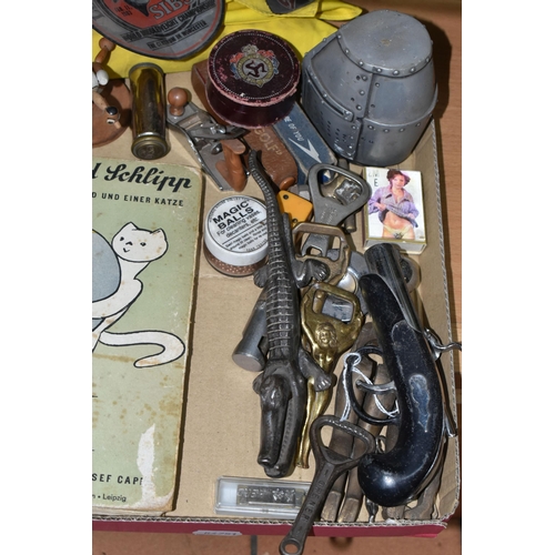 635 - A BOX OF COLLECTABLES OF FISHING, BREWERY / ADVERTISING INTEREST, ETC, including an Enesco Guinness ... 
