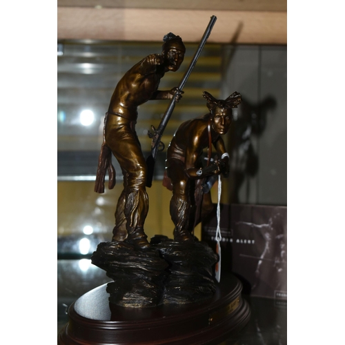 636 - A BOXED FRANKLIN MINT 'INTRUDER ALERT' BRONZE SCULPTURE, after Ernie Cselko, depicting two Native Am... 