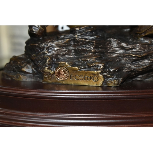 636 - A BOXED FRANKLIN MINT 'INTRUDER ALERT' BRONZE SCULPTURE, after Ernie Cselko, depicting two Native Am... 