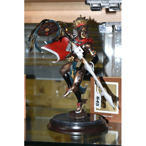 645 - A BOXED FRANKLIN MINT 'SPIRIT OF THE HAWK' BRONZE SCULPTURE, after Robert F Murphy, depicting a Nati... 