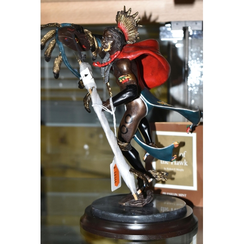 645 - A BOXED FRANKLIN MINT 'SPIRIT OF THE HAWK' BRONZE SCULPTURE, after Robert F Murphy, depicting a Nati... 