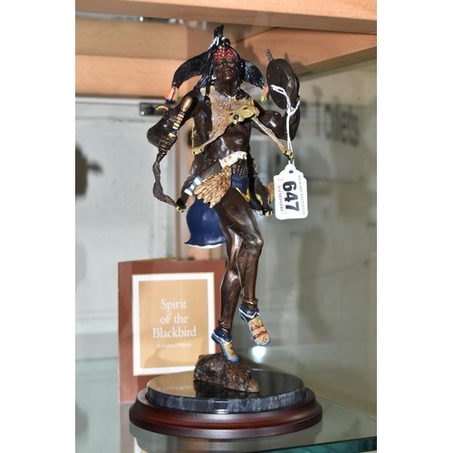 647 - A BOXED FRANKLIN MINT 'SPIRIT OF THE BLACKBIRD' BRONZE SCULPTURE, after Robert F Murphy, depicting a... 