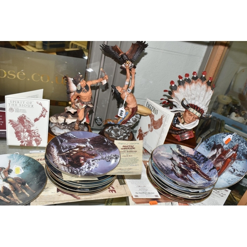 648 - THREE BOXED FRANKLIN MINT CERAMIC SCULPTURES AND A COLLECTION OF SIMILAR COLLECTORS PLATES, the scul... 