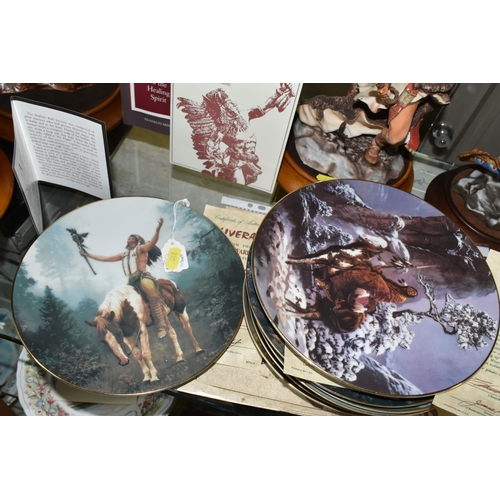 648 - THREE BOXED FRANKLIN MINT CERAMIC SCULPTURES AND A COLLECTION OF SIMILAR COLLECTORS PLATES, the scul... 