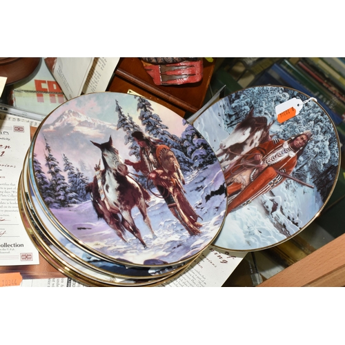 648 - THREE BOXED FRANKLIN MINT CERAMIC SCULPTURES AND A COLLECTION OF SIMILAR COLLECTORS PLATES, the scul... 