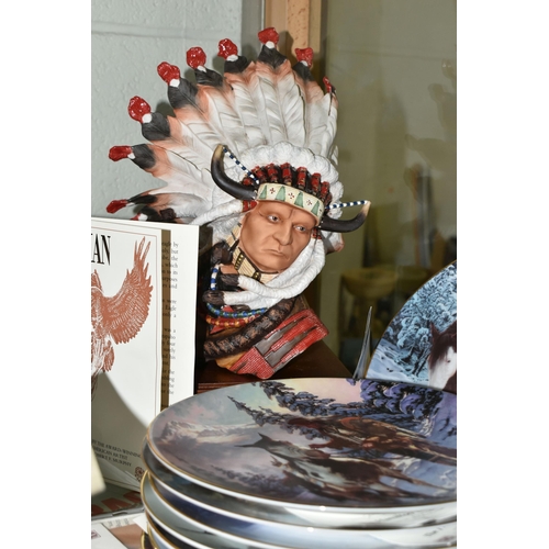 648 - THREE BOXED FRANKLIN MINT CERAMIC SCULPTURES AND A COLLECTION OF SIMILAR COLLECTORS PLATES, the scul... 