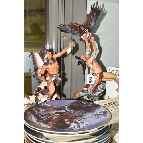 648 - THREE BOXED FRANKLIN MINT CERAMIC SCULPTURES AND A COLLECTION OF SIMILAR COLLECTORS PLATES, the scul... 