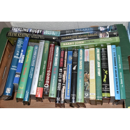 650 - TWO BOXES OF BOOKS containing fifty-four titles mostly in hardback format (48) and concerning Footba... 