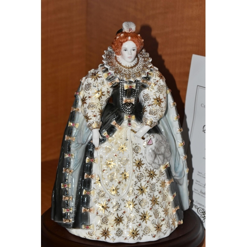 654 - FIVE BOXED ROYAL WORCESTER 'QUEENS OF BRITAIN' COLLECTION FIGURINES, limited edition for Compton and... 