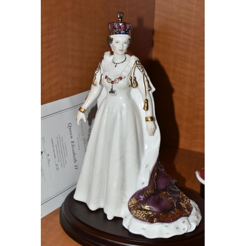 654 - FIVE BOXED ROYAL WORCESTER 'QUEENS OF BRITAIN' COLLECTION FIGURINES, limited edition for Compton and... 