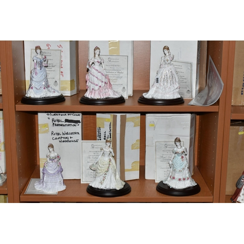 660 - SIX BOXED ROYAL WORCESTER 'SPLENDOUR AT COURT' FIGURINES, limited editions for Compton & Woodhouse, ... 