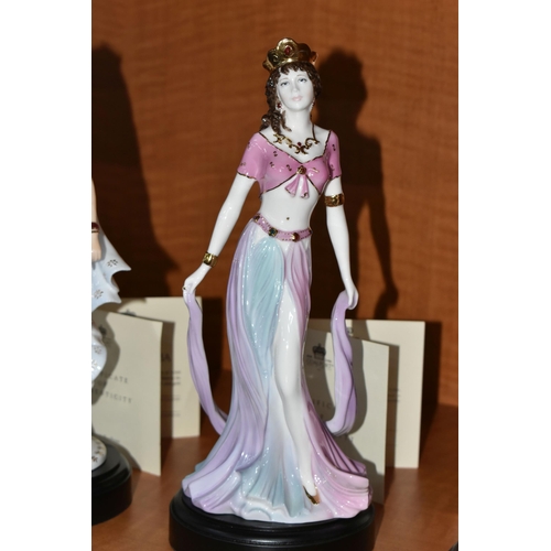 662 - FIVE BOXED COALPORT DAVID CORNELL 'FABLED BEAUTIES' FIGURINES, limited edition for Compton & Woodhou... 