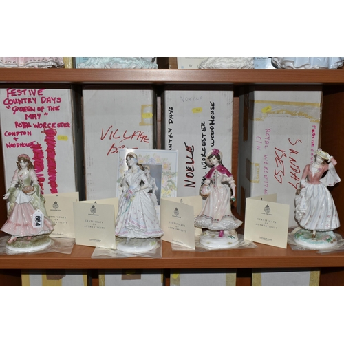 664 - FOUR BOXED ROYAL WORCESTER 'FESTIVE COUNTRY DAYS' FIGURINES, limited edition for Compton & Woodhouse... 