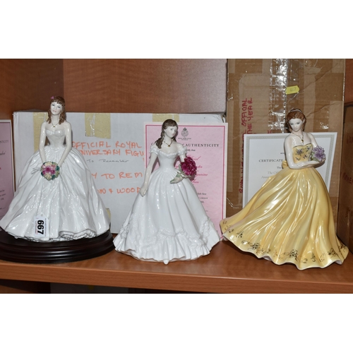 667 - THREE BOXED ROYAL WORCESTER ANNIVERSARY FIGURINES, comprising 'A Day To Remember' 1998, The Official... 