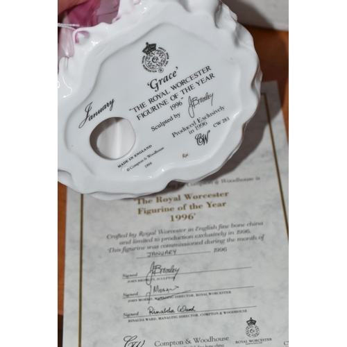 668 - SIX BOXED ROYAL WORCESTER FIGURES OF THE YEAR 1996-2001, comprising 'Grace' 1996, 'Serena' 1997, 'Is... 