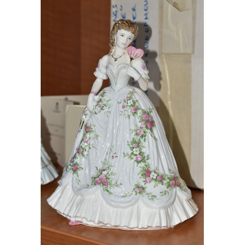 669 - EIGHT BOXED ROYAL WORCESTER ROMANCE OF VICTORIAN ERA FIGURINES, comprising 'The Masquerade Begins', ... 